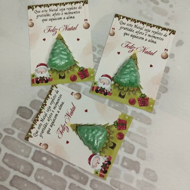 50 unidades Mini Sabonete Árvore - Pinheiro de Natal no Card - Mimo de Natal (verde)