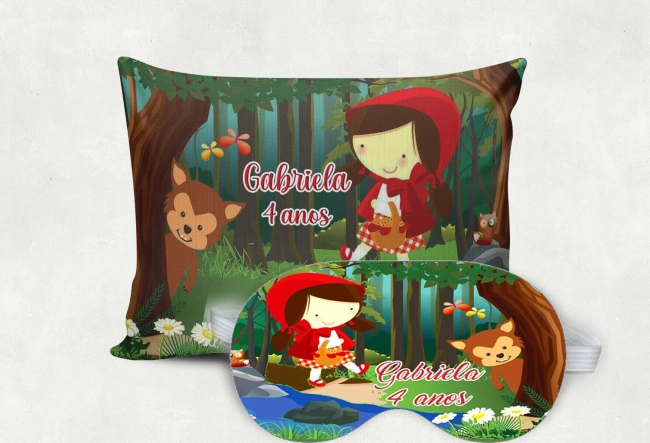 Kit Almofada e Mascara de Dormir para lembrancinhas Chapeuzinho Vermelho