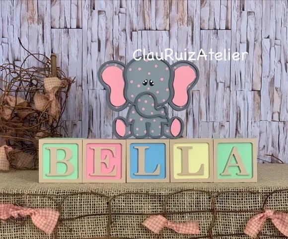 Decoração Bebê - Cubos 6x6cm Ts + Elefantinha Pi