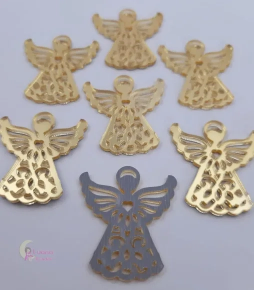 Aplique Anjo 5cm Acrílico Espelhado Dourado - 5 Unidades