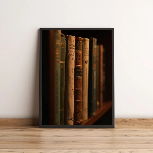 Quadro Decorativo com Livros Antigos em Estante Vintage 2168