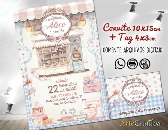 Convite Digital C/tag Aquarela Doce Confeitaria 2
