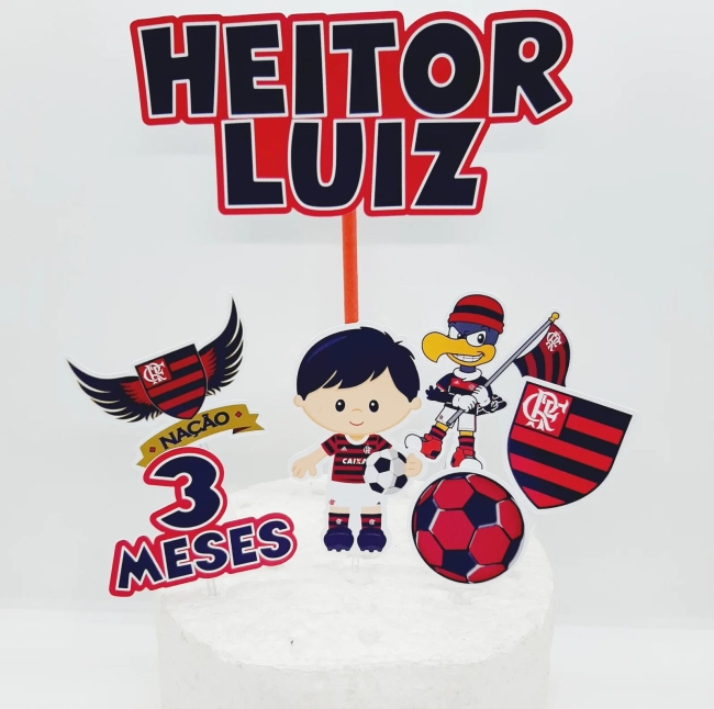 Topo de Bolo Personalizado FLAMENG0 CUTE - Decoração de Festa - Papelaria