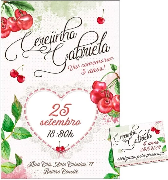 Convite Digital C/tag Cerejinha do Bolo 2
