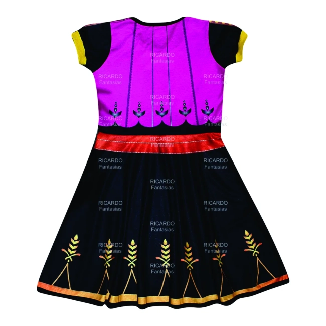 Vestido Infantil Fantasia Princesa do Reino Encantado Preto e Magenta com Faixa Vermelha