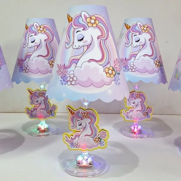 Centro de Mesa Abajur com Led Unicórnio