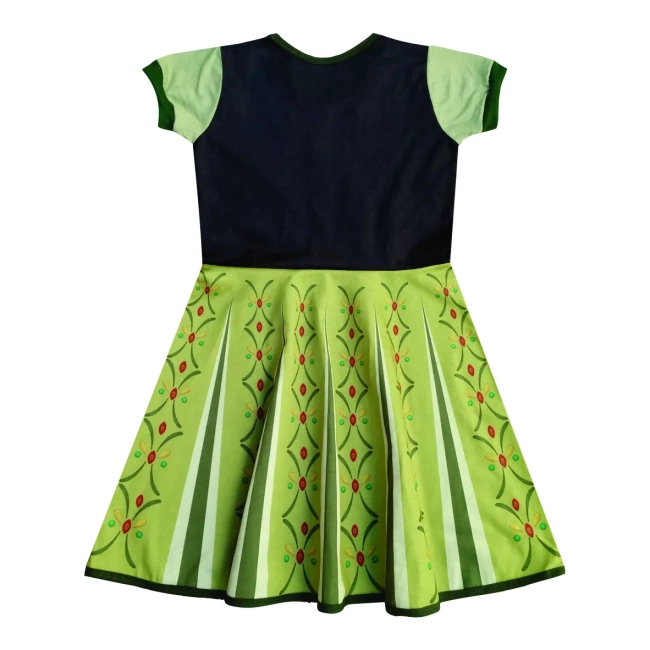 Vestido Infantil Fantasia Princesa do Reino Gelado Primavera Verde e Preto