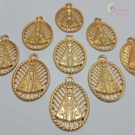 Pingente Nossa Senhora Aparecida Dourada - pct c/5 unid