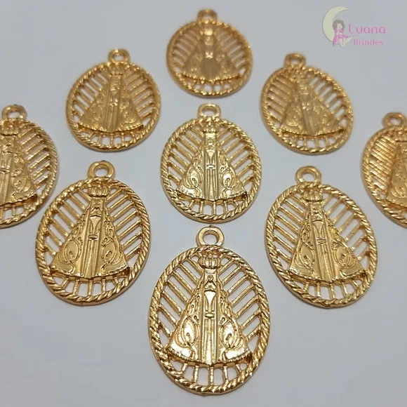 Pingente Nossa Senhora Aparecida Dourada - pct c/5 unid