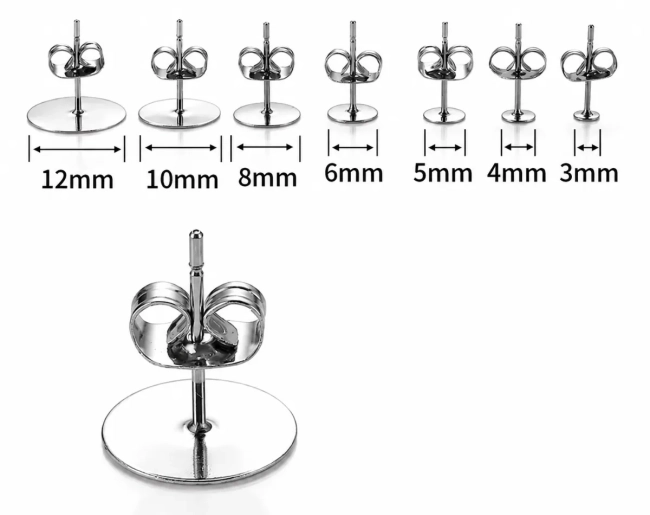 Base Brinco Pino Aço Inoxidável com Tarraxas - Para Montagem de Bijuterias e Jóias ( 20 pares)