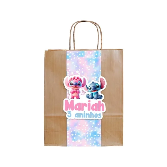 Sacola Kraft com Faixa Stitch e Angel para Festa