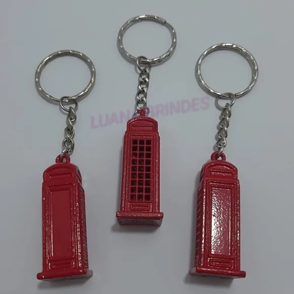 Chaveiro Mini Cabine Telefônica vermelha em meta pct C/3 un