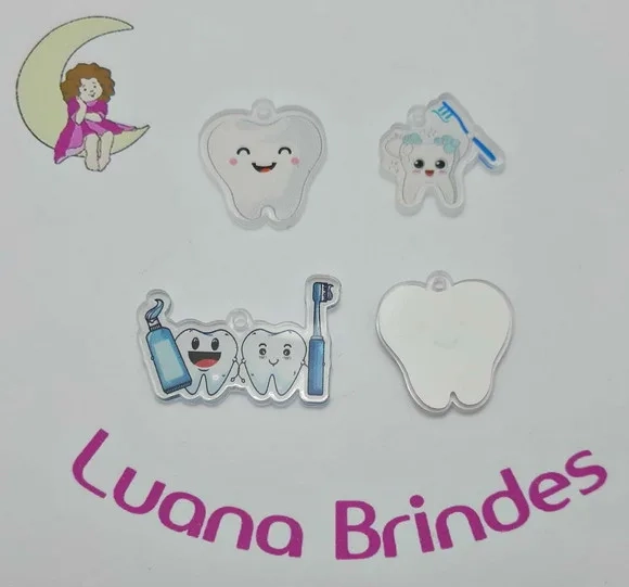 Pingente de Dente de Acrílico Adesivado Pacote com 4 un
