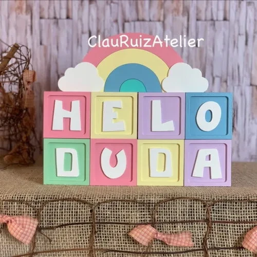 Decoração Bebê Candy Colors - Cubos 6x6cm Ts + Arco Íris.