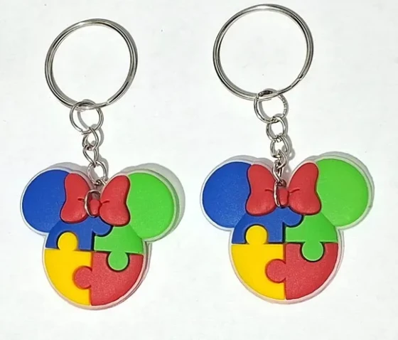 Chaveiro Minnie Símbolo Autismo Emborrachado- 6 Unidades