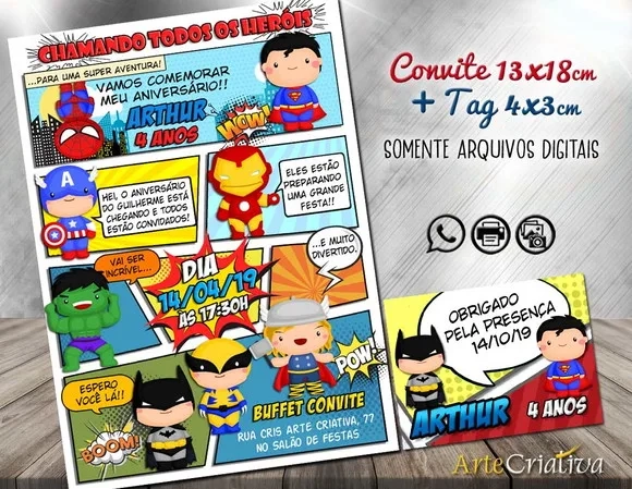 CONVITE DIGITAL C/TAG Herois Cute Gibi