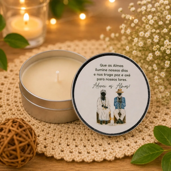 60 unidades de Vela Aromática na latinha Personalizada, Preto velho - Ibejada - Orixás e Entidades, fazemos qualquer tema.