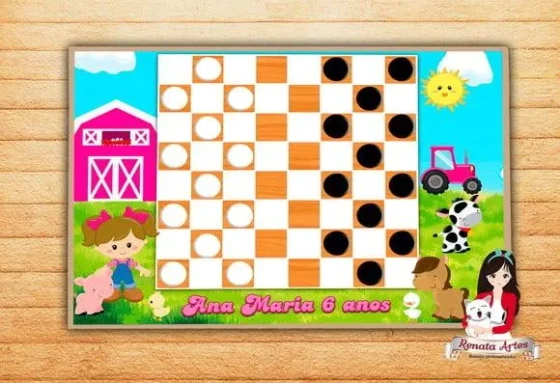 Jogo de Damas Personalizado Fazendinha Rosa
