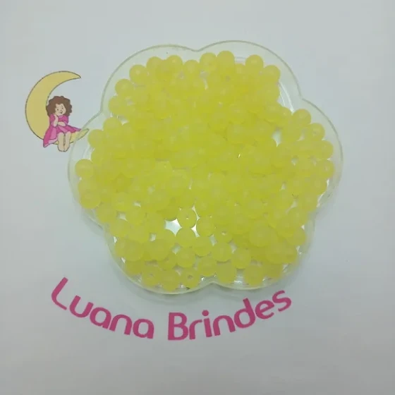 Bola Fosca Com Furo Amarelo Claro 8mm Pct 100 Unidades