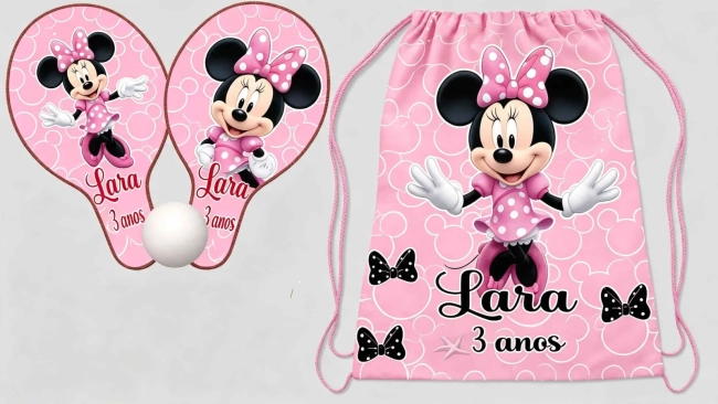 Kit Mochila e Raquete Ping Pong Personalizada da Minnie
