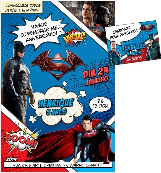 CONVITE DIGITAL C/TAG Super Homem vs Batman Gibi com Filme