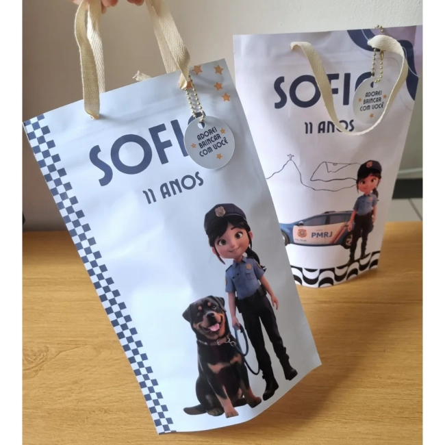 Saquinho Zip Lock com alça 16x26 Lembrancinha Polícia