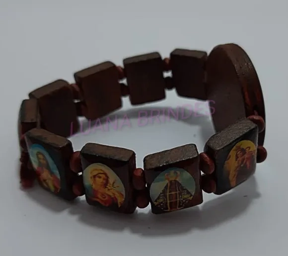 Pulseira dos Santos de madeira c/elástico - 1 unidade