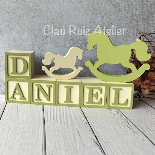 Cavalinho de Balanço + Cubos 6x6cm Ts Decoração Bebê
