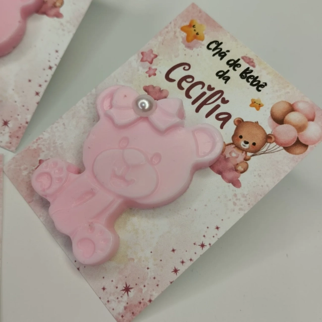 25 uni Lembrancinhas Mini Sabonete Ursinha Rosa Perfumado no Cartão Aniversário, Casamento, Chá de Bebê, Batizado e etc.