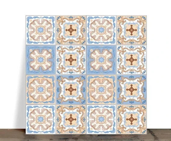 Azulejo Decorativo Mosaico Mandala Azul e Bege 15x15 Cerâmic