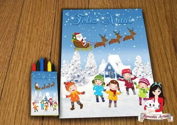 Revista de Colorir com Giz Personalizado de Natal