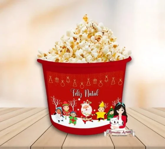 Balde de Pipoca Personalizado de Natal Novo