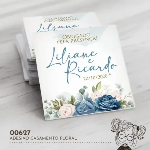 Adesivo Quadrado Casamento Floral - 00627