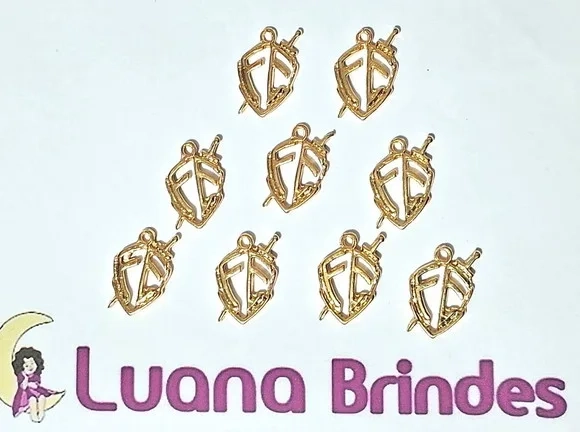 Pingente Escudo Fé de Metal Dourado e Prata Pacotes com 10 U