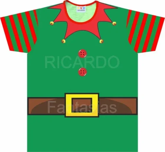 Camiseta Adulto Fantasia Ajudante de Papai Noel Elfo de Natal