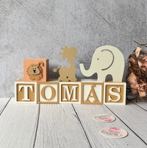 Safari Cubos 6x6cm+ Elefante + Girafa Decoração Bebê