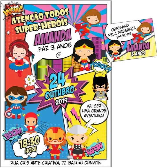 CONVITE DIGITAL C/TAG Super Heroínas