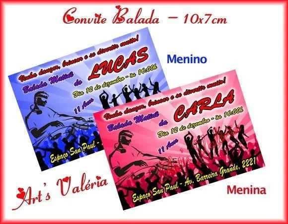 Convite Balada c/ Envelope - 10x7cm
