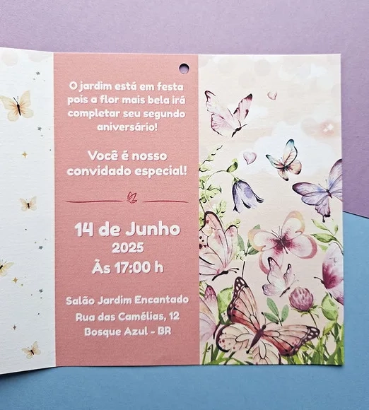Kit Convite Impresso + Digital - Jardim das Borboletas