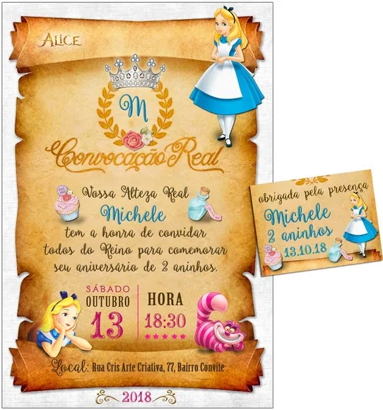 CONVITE DIGITAL C/TAG Pergaminho Alice Pais das Maravilhas