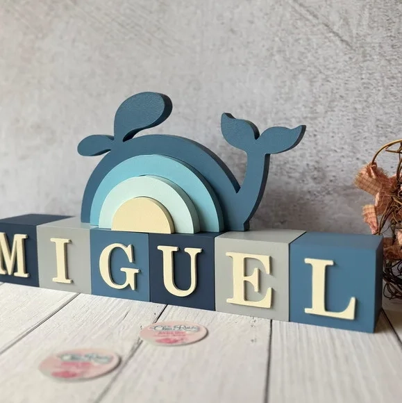 Baleia + Cubos 6x6cm Decoração Bebê Fundo do Mar
