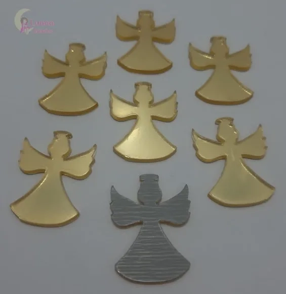 Aplique Anjinho Acrílico Espelhado Dourado - Pct C/7 Unid