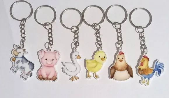 Chaveiro Fazendinha Acrílico U.v Variados - 6 Unidades