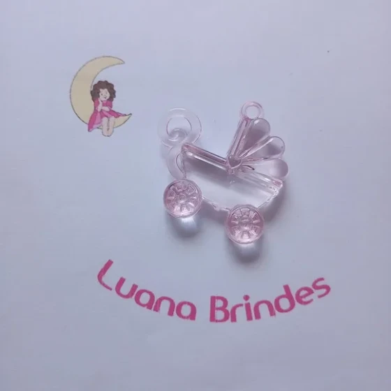 Carrinho de Bebe Pingente Rosa de Acrilico 4cm Pct 5 Unidade