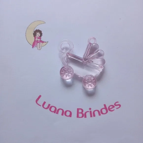 Carrinho de Bebe Pingente Rosa de Acrilico 4cm Pct 5 Unidade