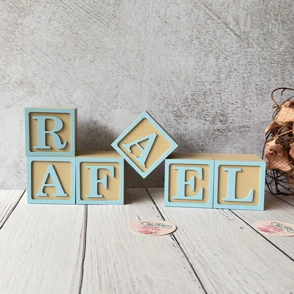 Nome com Moldura Cubos 6x6 Decoração Bebê e Criança