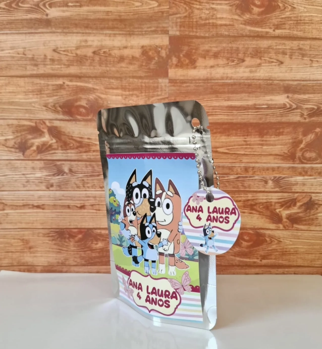 Saquinho Metalizado ziplock Bluey menina  lembrancinhas festa aniversario infantil Personalizado