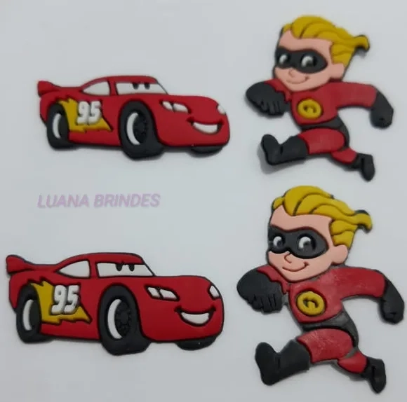 Apliques Carro e Menino Personagens Emborrachado Pct C/6 un