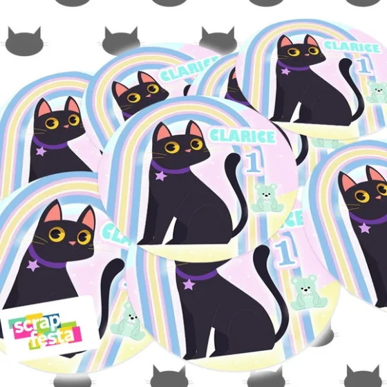 Adesivo 5 cm Redondo Personalizado Festa Gatinhos Cute