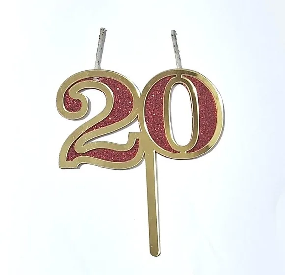 Velas 20 Anos Dourado Acrílico Pavio Magico - 1 Peça
